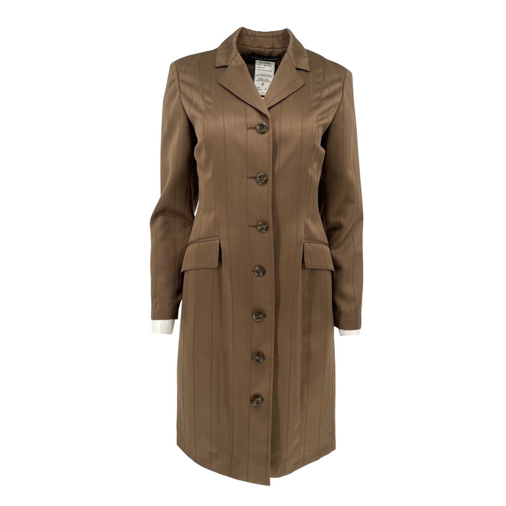 Vintage Pinstripe Blazer Dress Khaki Olive Tailored Button Front Coat Dress Sz 4